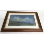A framed, original pastel landscape painting, by Y