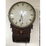 A mahogany drop dial wall clock the dial with Roman numerals the case with brass inlay dial 32 cm