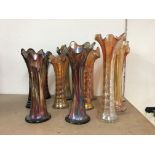 11 Carnival glass vases