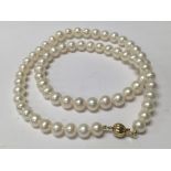 A string of cultured pearls with 9ct clasp