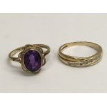 Two 9ct gold rings, one set with an amethyst, the