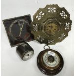 3 vintage bedside clocks and a miniature wall baro