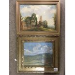 Two Victorian gilt framed oil on boards - NO RESER