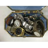 A casket of mixed watches etc.