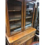 A Victorian mahogany bookcase the pair of glazed doors with cupboards under on a plinth base