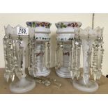 2 pairs of Victorian painted glass lustres.