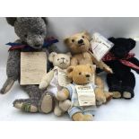 A collection of Merrythought Teddy bears including