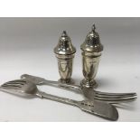 Two silver salts together with silver forks - London Hallmarks 221g