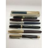 Seven fountain pens, various makes including Conwa