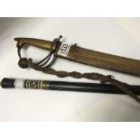 A sword stick and an Indian dress sword with engra