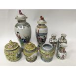 2 Cantonese porcelain vases and covers, 3 canton g
