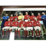 A box containing West Ham memorabilia including photo one singed by George Cohen , tea towel coins