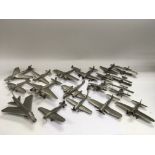 A collection of pewter models of fighter planes, s