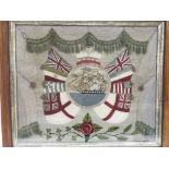 A framed and glazed needlework picture of HMS Auro