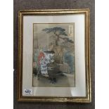 A 19th century framed Japanese woodblock, signed -