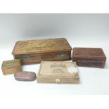 A collection of five boxes including cigar boxes a