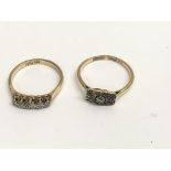 Two 9ct gold rings, one of Art Deco design set with small chip stones.Approx P/R