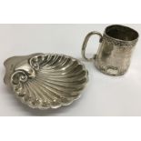 A Sheffield silver scallop shaped dish and christe