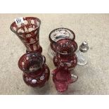 A selection of bohemian ruby glass vase etc. (8)