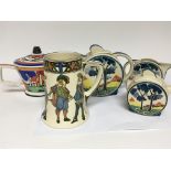 A Royal Doulton Series ware mug and other Clarice Cliff inspired ceramics.