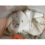 A bag of mixed embroidered linens etc.