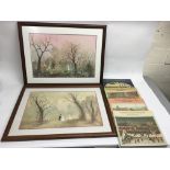 Two framed Helen Bradley prints and related books.