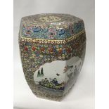 A large familLe rose porcelain barrel stool. 50cm