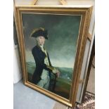 A large, gilt framed oil painting of a naval Capta