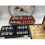 Three cased sets of cutlery including silver tea s