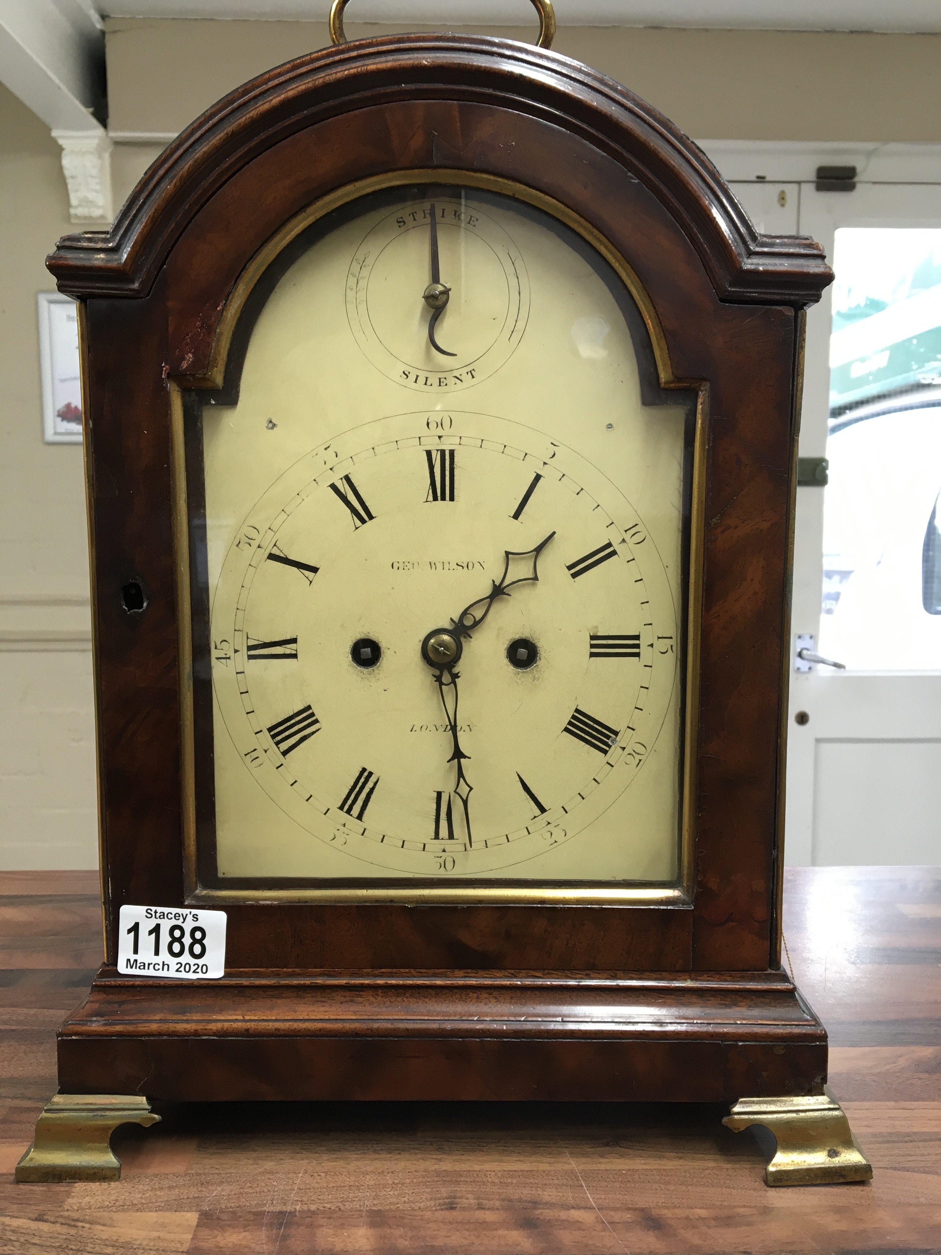 A Georgian mahogany bracket clock the painted dial - Image 4 of 4