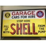 A wooden painted Shell garage advertising sign, ap