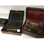 A 19th century writing box with a fitted interior and a Rosewood work box and one other box (3)