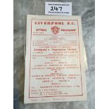59/60 Liverpool v Manchester United Lancs Cup Football Programme: Semi Final single sheet dated 30 3