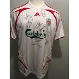 Liverpool 2007/08 Signed Football Shirt: White away short sleeve XL shirt with 10 autographs