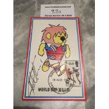 Geoff Hurst England Signed World Cup Willie Football Postcard: Original postcard with World Cup