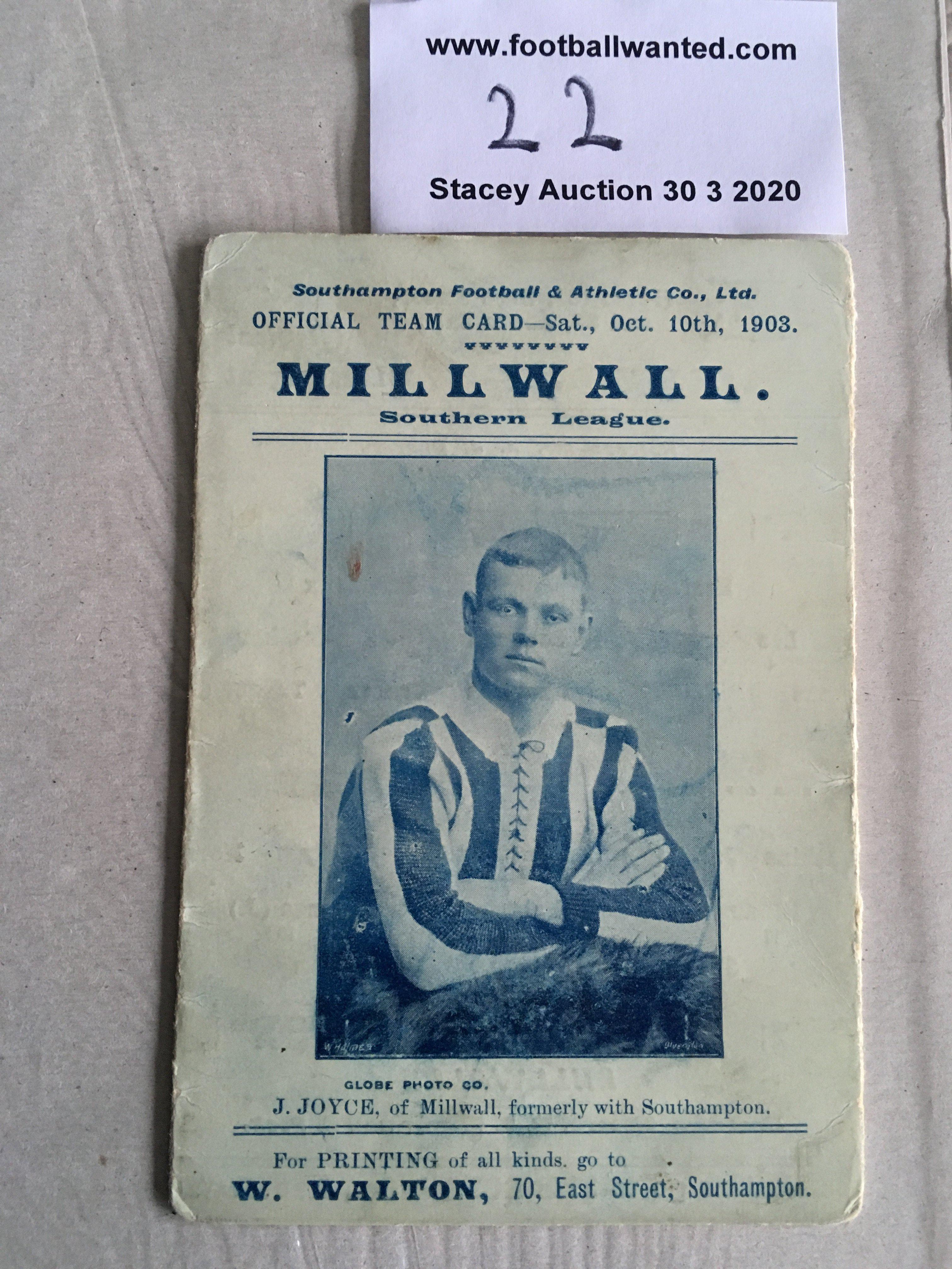 1903/04 Southampton v Millwall Football Programme: Southern League Division One in the season