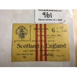 1902 Scotland v England Ibrox Disaster Football Ticket: Infamous match in football history. Dated