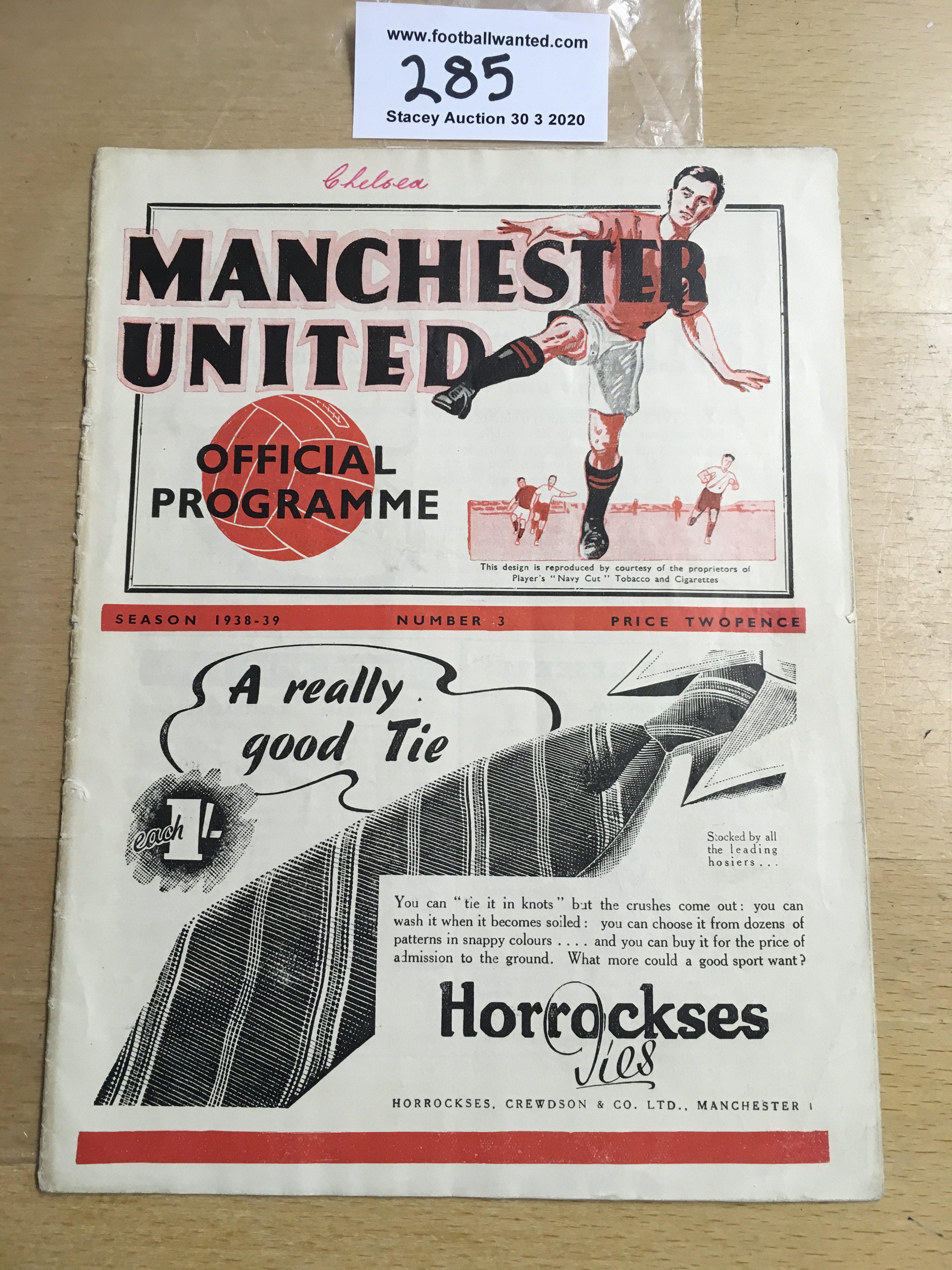 38/39 Manchester United v Chelsea Football Programme: Dated 24 9 1938 in good condition with no team