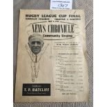 1939 Rugby League Cup Final Songsheet: Halifax v Salford in fair/good condition with folding.