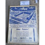 38/39 Everton v Charlton Football Programme: Excellent condition with no writing dated 17 12 1938.