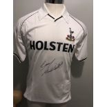 Gary Mabbutt Signed Tottenham Football Shirt: Short sleeve white home shirt with Holsten sponsorship