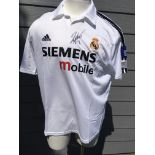 Roberto Carlos Signed Real Madrid Champions League Shirt: Adult size white official football shirt
