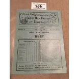 38/39 West Ham v Bury Football Programme: League match in excellent condition dated 14 1 1939 with