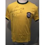 1970 Brazil World Cup Winners Signed Shirt: Replica short sleeve mens yellow shirt. Jairzinho has
