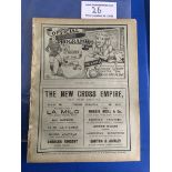 1910/11 Southern League v Scottish League Football Programme: Dated 24 10 1910. Good condition 8