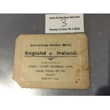 Ben Warren 1911 England v Ireland Football Ticket: From the Full Home International v Ireland at