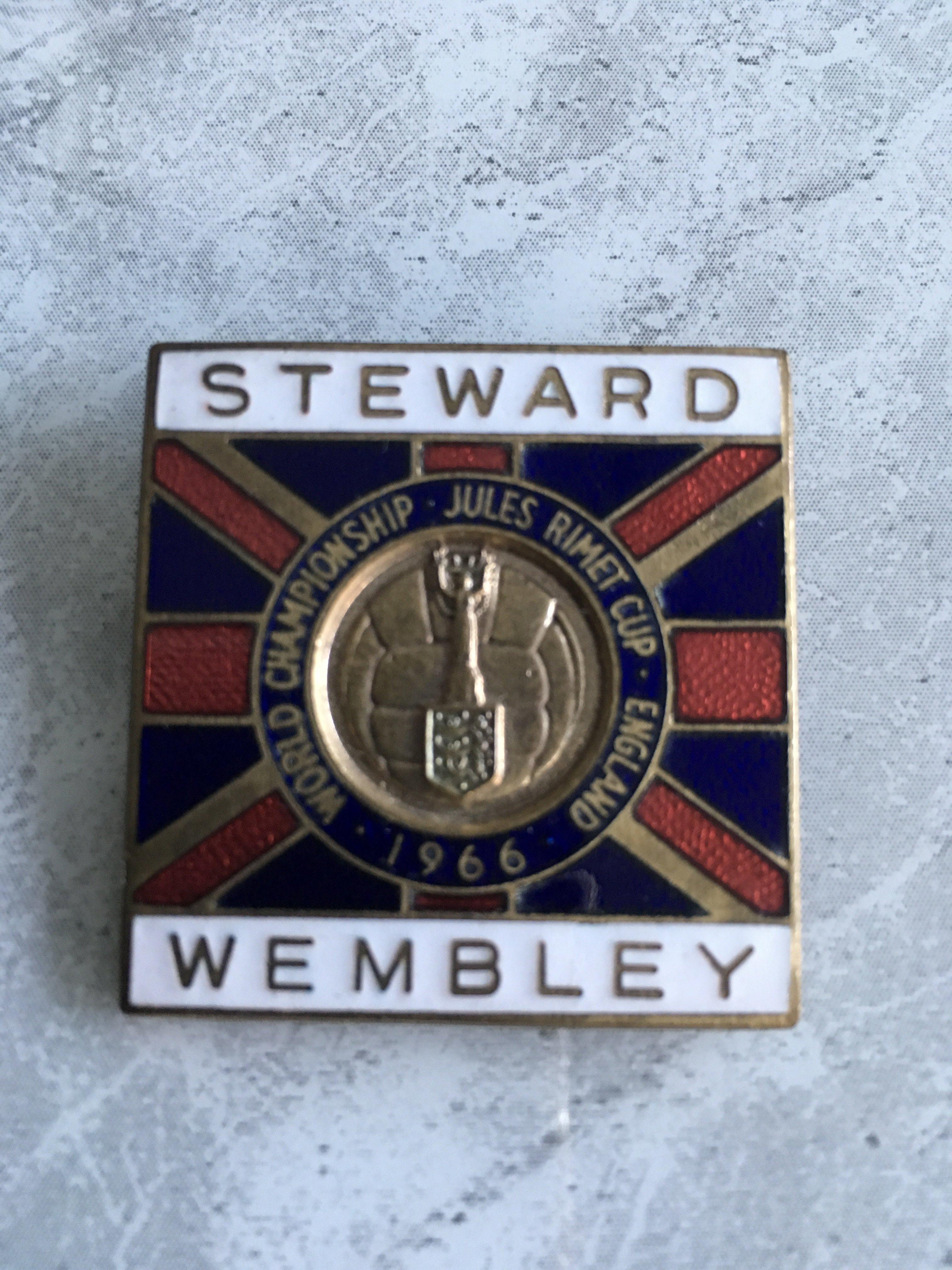 1966 Football World Cup Stewards Badge: Excellent condition badge with word Steward Wembley either