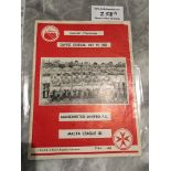 60/61 Malta League X1 v Manchester United Football Programme: Dated 14 5 1961 with no team