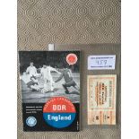 1974 East Germany v England Football Programme + Ticket: Programme has fold but no writing. Ticket v