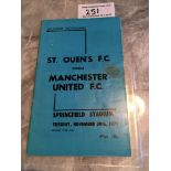 71/72 St Ouens v Manchester United Football Programme: Dated 30 11 1971 played in the Channel